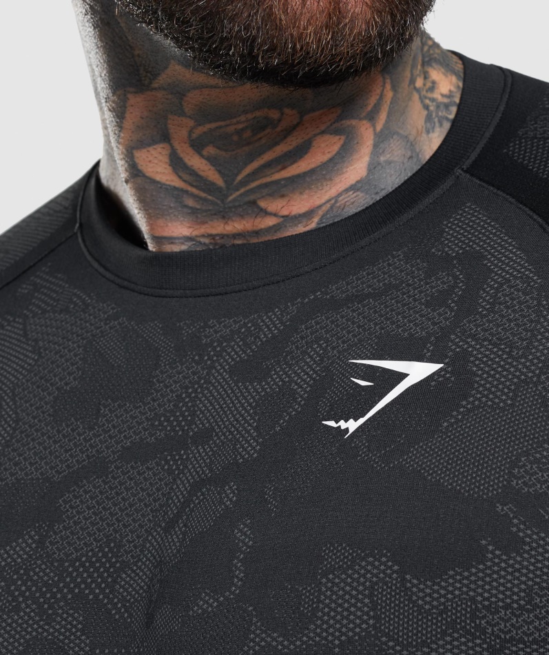 Gymshark Geo Sømløs Langermet T-skjorte Svart-kullgrå