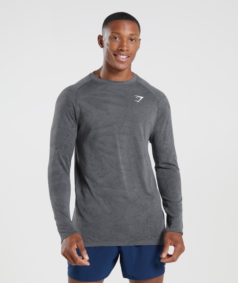 Gymshark Geo Sømløs Langermet T-skjorte Koksgrå-svart