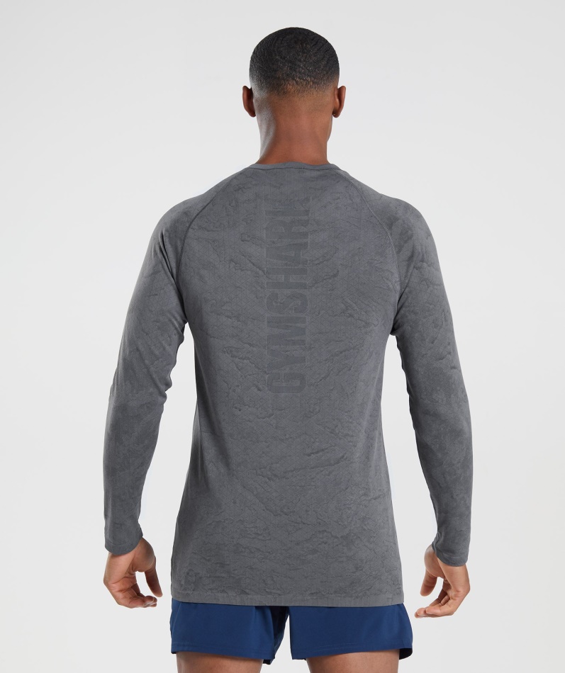 Gymshark Geo Sømløs Langermet T-skjorte Koksgrå-svart