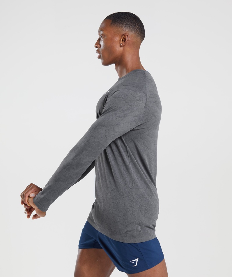 Gymshark Geo Sømløs Langermet T-skjorte Koksgrå-svart