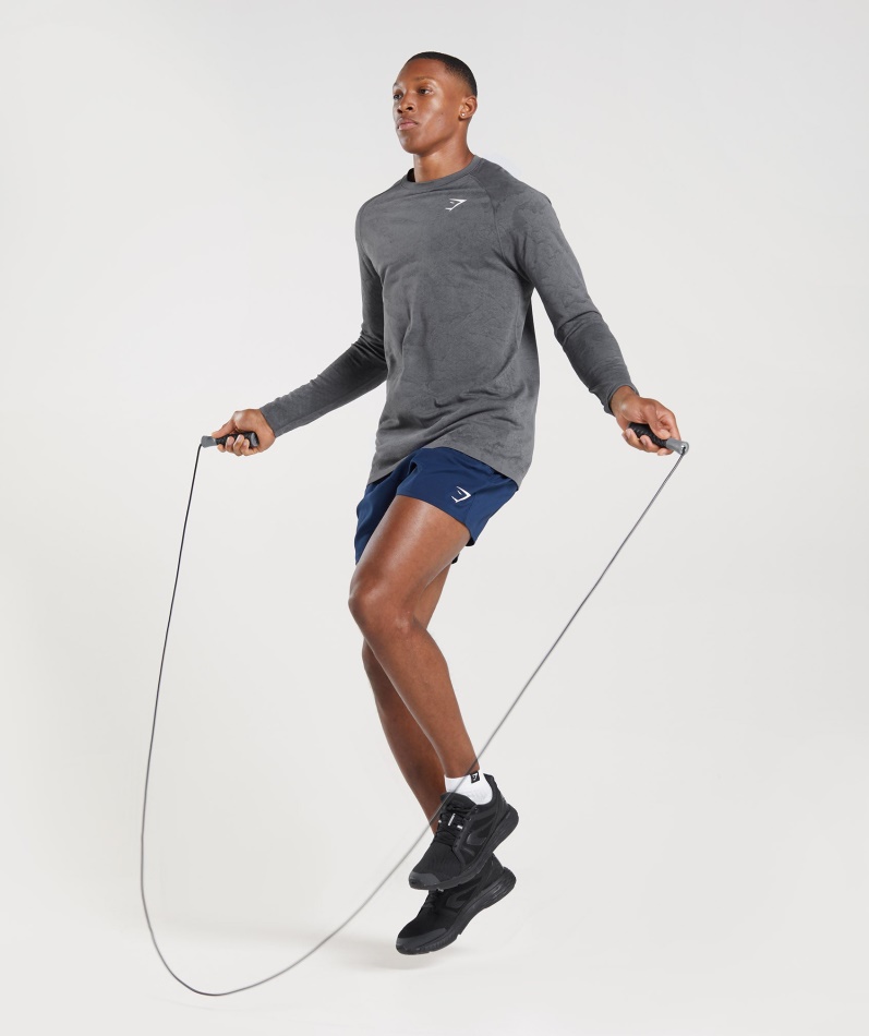 Gymshark Geo Sømløs Langermet T-skjorte Koksgrå-svart