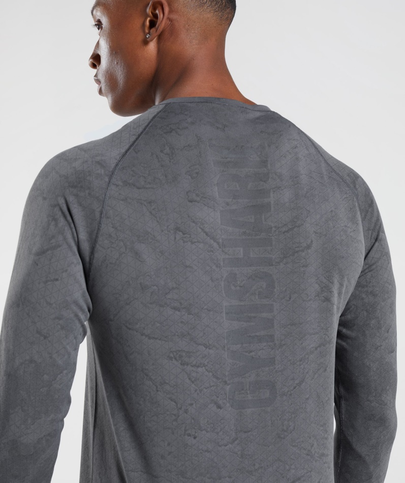 Gymshark Geo Sømløs Langermet T-skjorte Koksgrå-svart