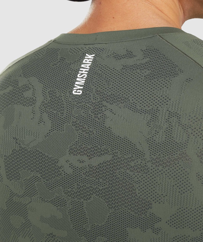 Gymshark Geo Sømløs Langermet T-skjorte Kjerne Oliven-svart