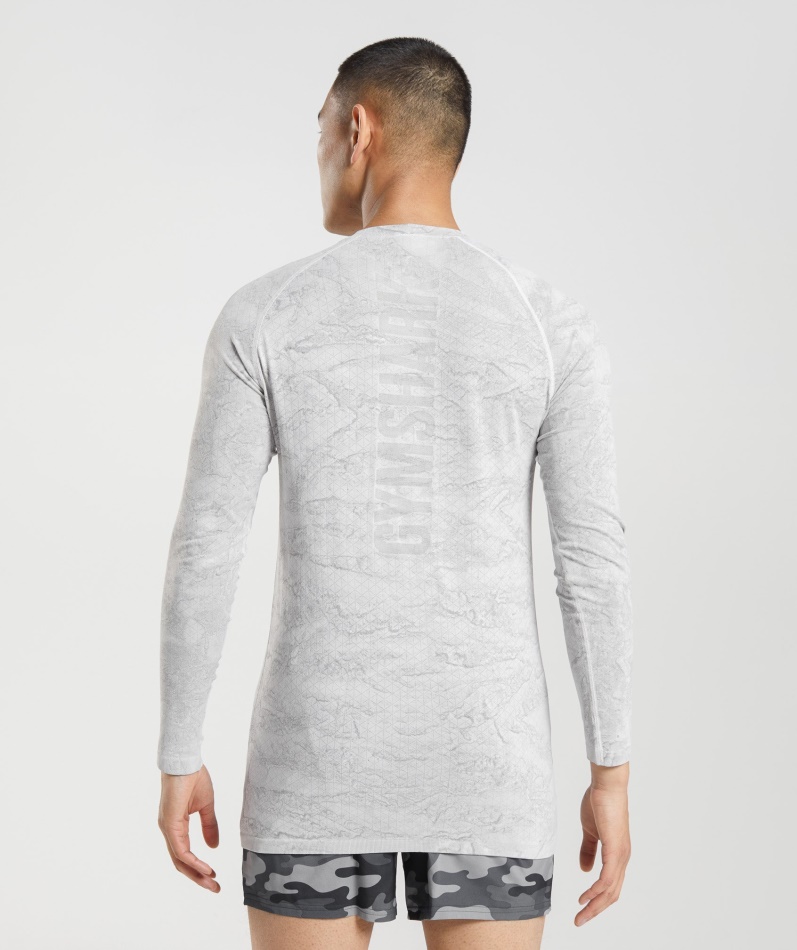 Gymshark Geo Sømløs Langermet T-skjorte Off White-lysegrå