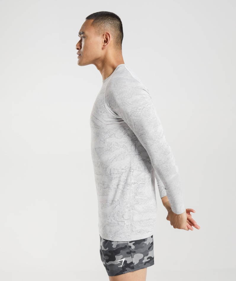 Gymshark Geo Sømløs Langermet T-skjorte Off White-lysegrå