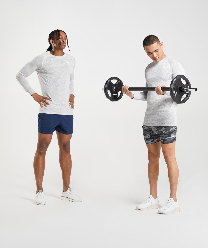 Gymshark Geo Sømløs Langermet T-skjorte Off White-lysegrå