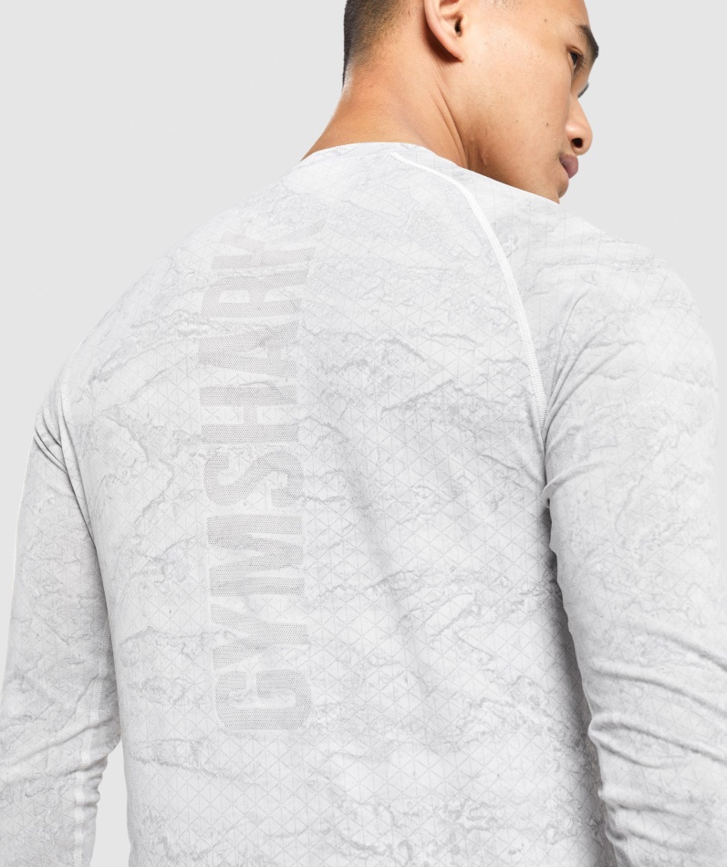 Gymshark Geo Sømløs Langermet T-skjorte Off White-lysegrå