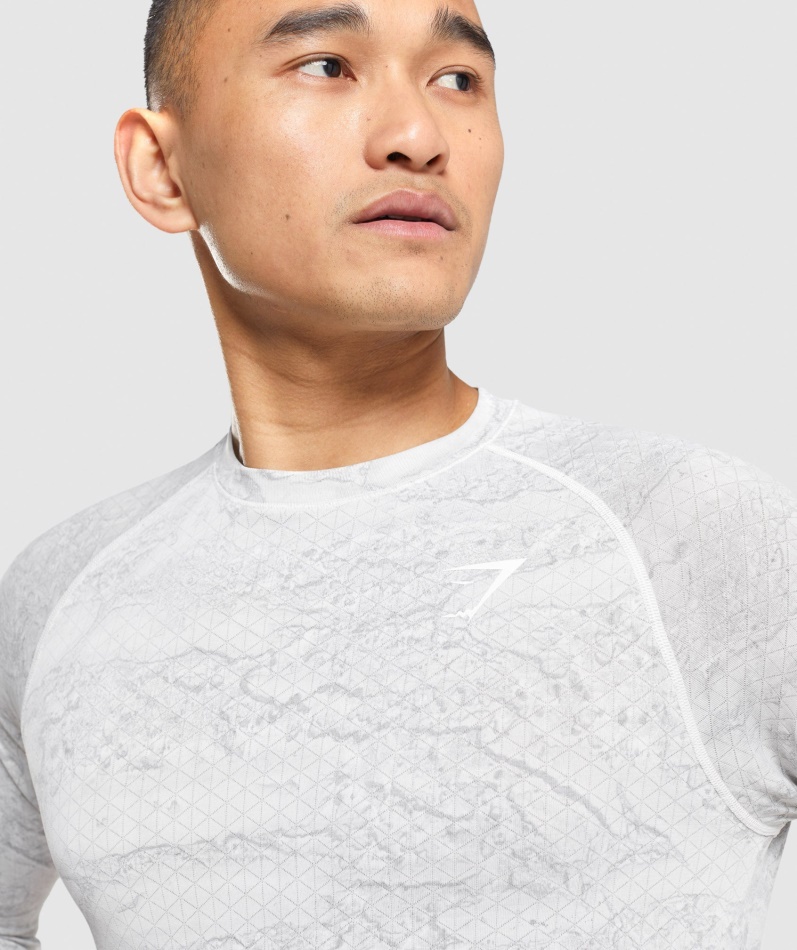 Gymshark Geo Sømløs Langermet T-skjorte Off White-lysegrå