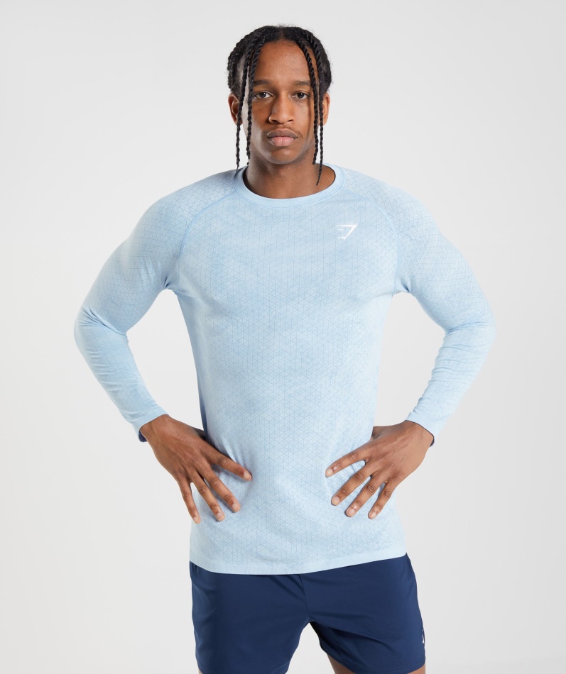 Gymshark Geo Sømløs Langermet T-skjorte Hvit-månesteinsblå