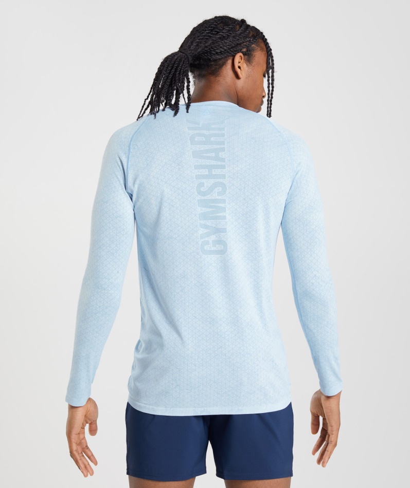 Gymshark Geo Sømløs Langermet T-skjorte Hvit-månesteinsblå