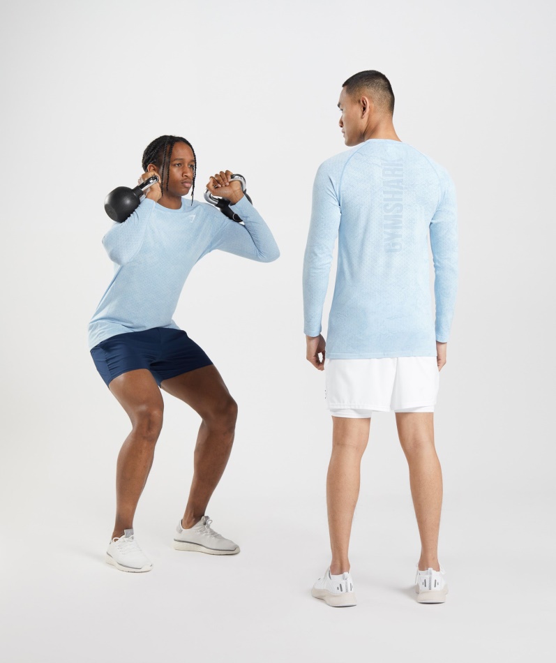 Gymshark Geo Sømløs Langermet T-skjorte Hvit-månesteinsblå