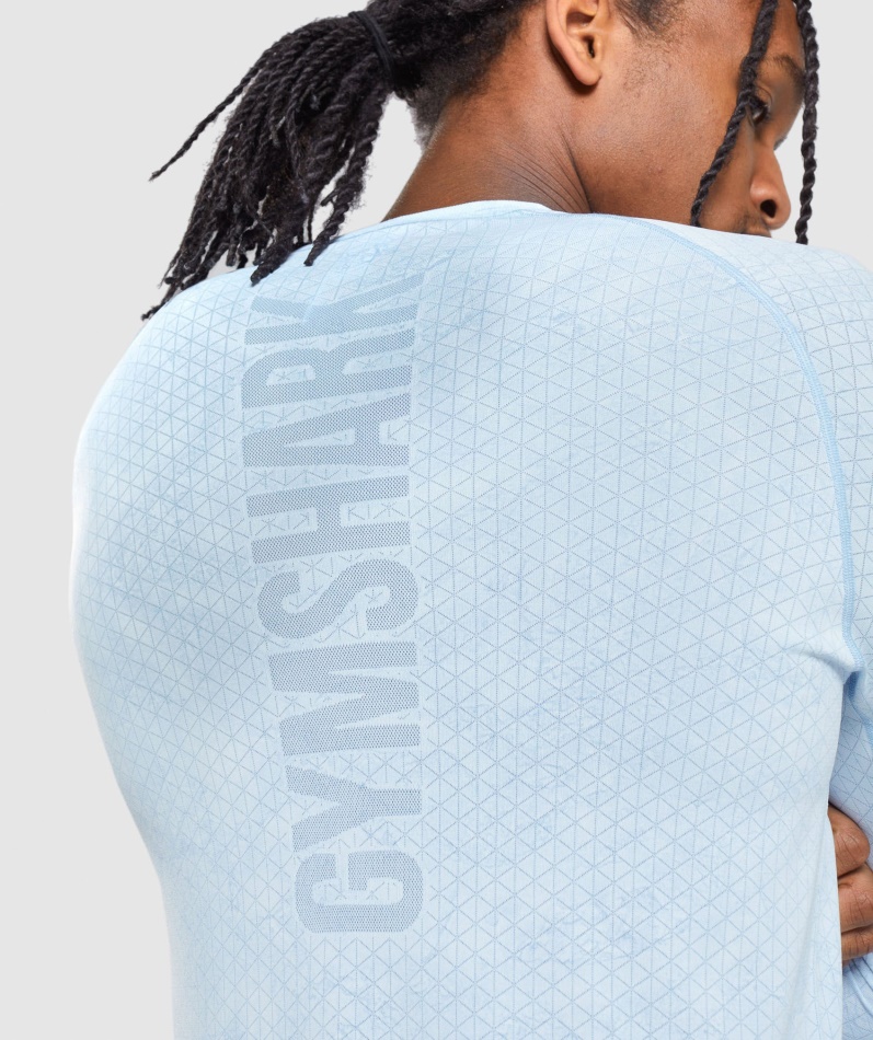 Gymshark Geo Sømløs Langermet T-skjorte Hvit-månesteinsblå