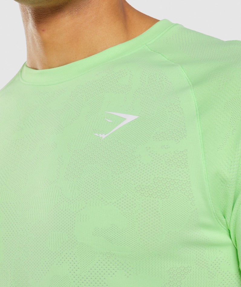 Gymshark Geo Sømløs T-skjorte Bali Grønn-hvit