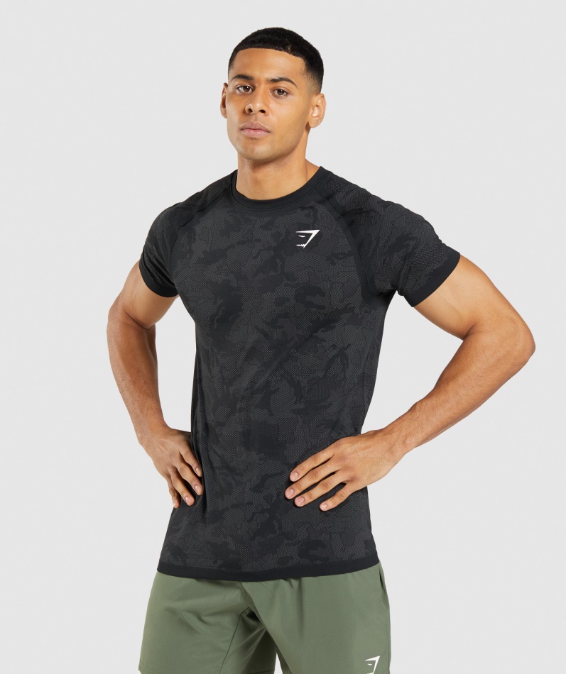 Gymshark Geo Sømløs T-skjorte Svart-kullgrå