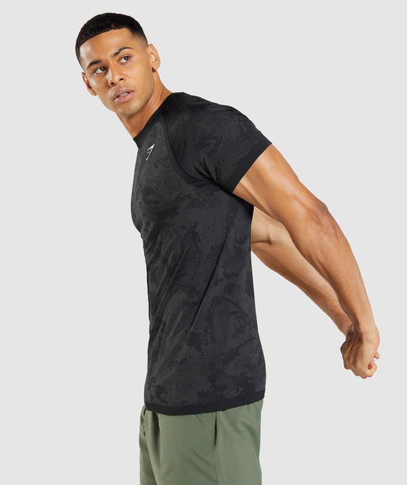 Gymshark Geo Sømløs T-skjorte Svart-kullgrå