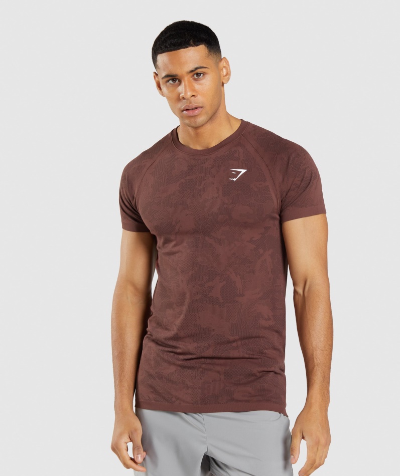 Gymshark Geo Sømløs T-skjorte Kirsebærbrun-svart