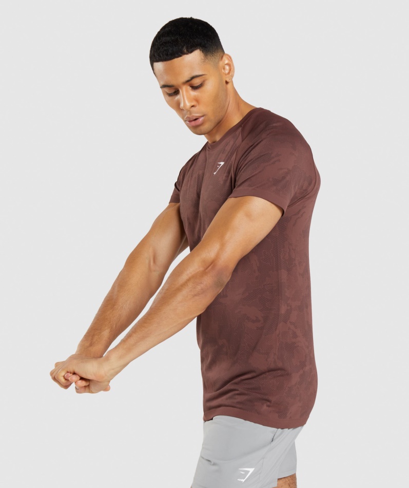 Gymshark Geo Sømløs T-skjorte Kirsebærbrun-svart
