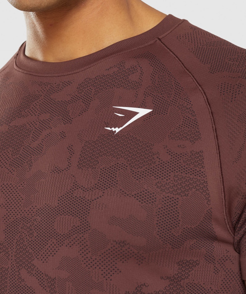 Gymshark Geo Sømløs T-skjorte Kirsebærbrun-svart
