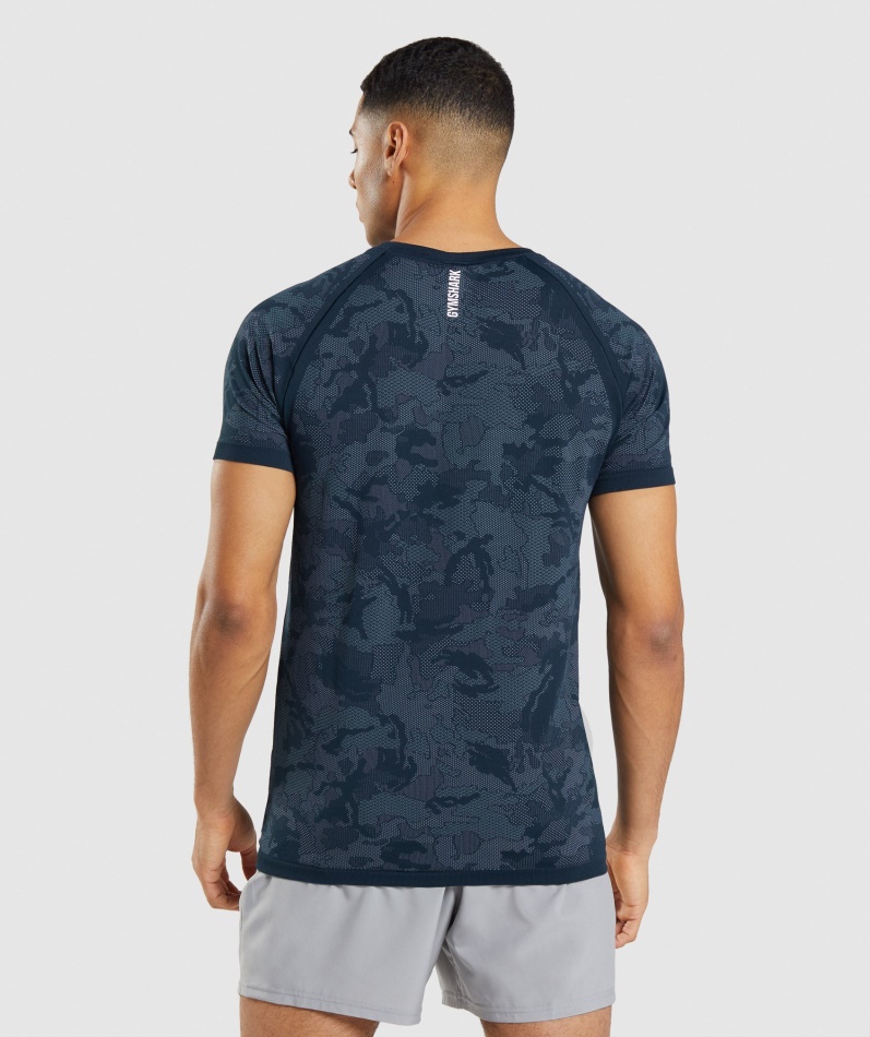 Gymshark Geo Sømløs T-skjorte Marine-tåkeblå