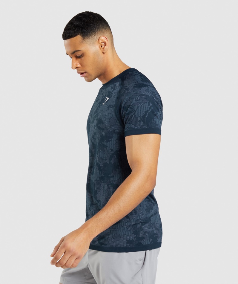 Gymshark Geo Sømløs T-skjorte Marine-tåkeblå