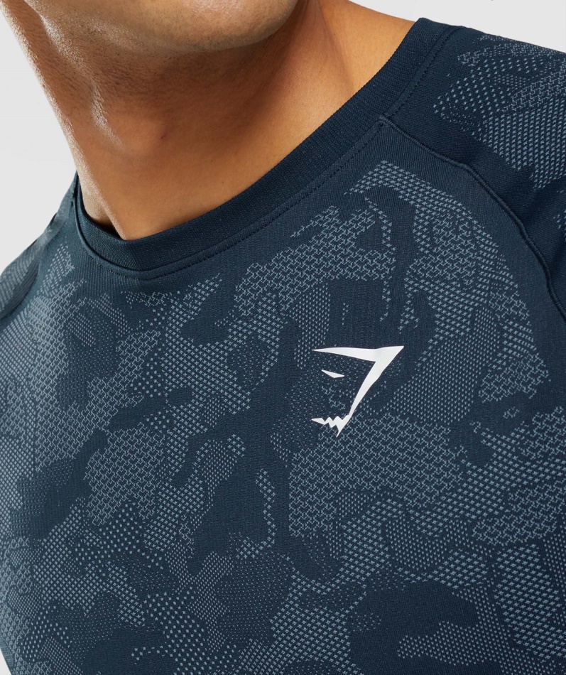 Gymshark Geo Sømløs T-skjorte Marine-tåkeblå