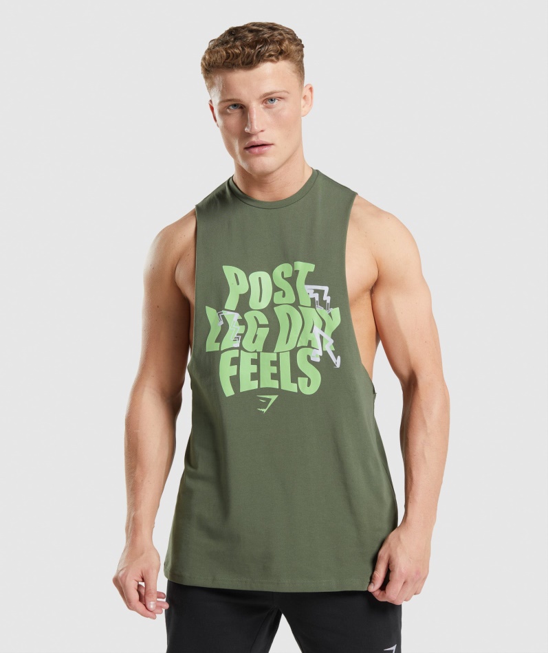 Gymshark Leg Day Drop Arm Tank Core Oliven