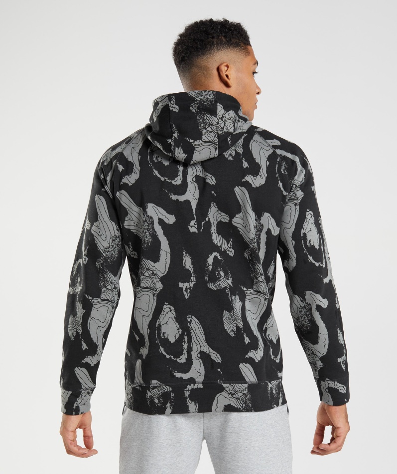 Gymshark Karttrykk Hettegenser Svart Trykk