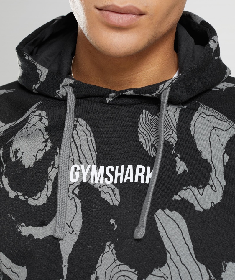 Gymshark Karttrykk Hettegenser Svart Trykk