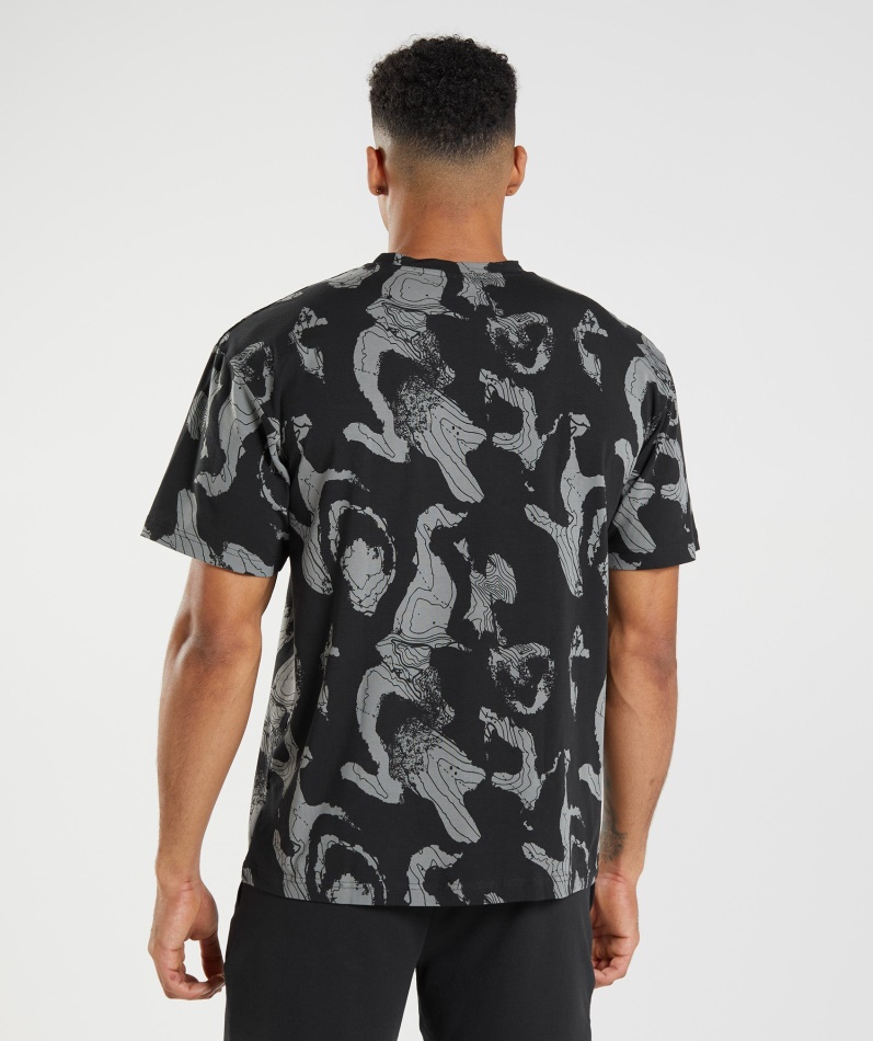 Gymshark Karttrykk Oversized T-skjorte Svart Trykk