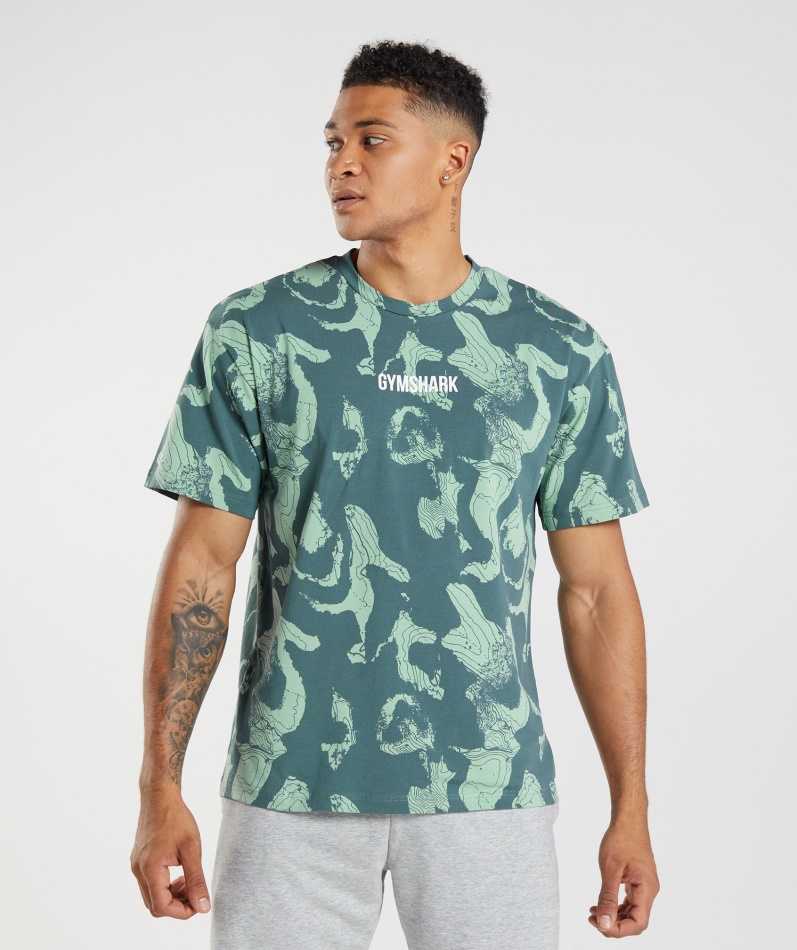 Gymshark Karttrykk Oversized T-skjorte Blågrønt Trykk