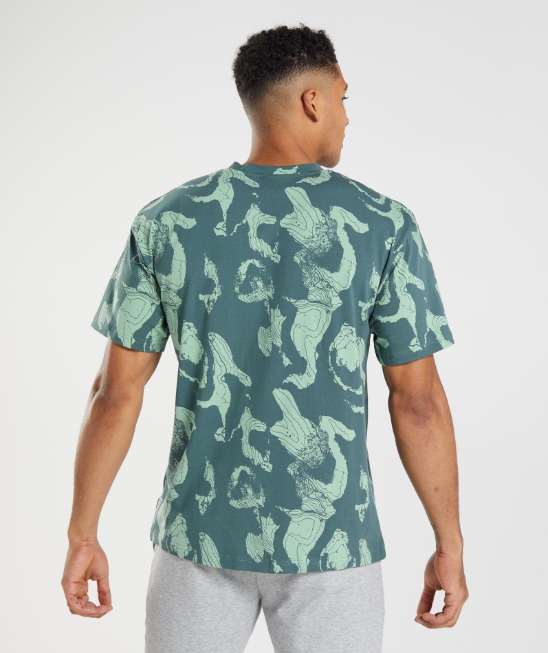 Gymshark Karttrykk Oversized T-skjorte Blågrønt Trykk