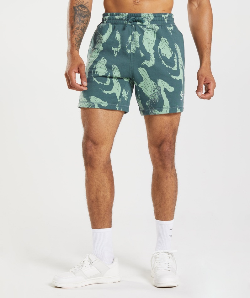 Gymshark Kartprint Shorts Blågrønn Print