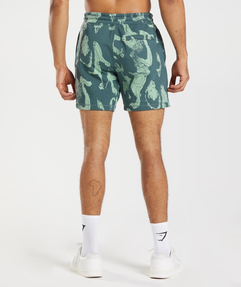 Gymshark Kartprint Shorts Blågrønn Print