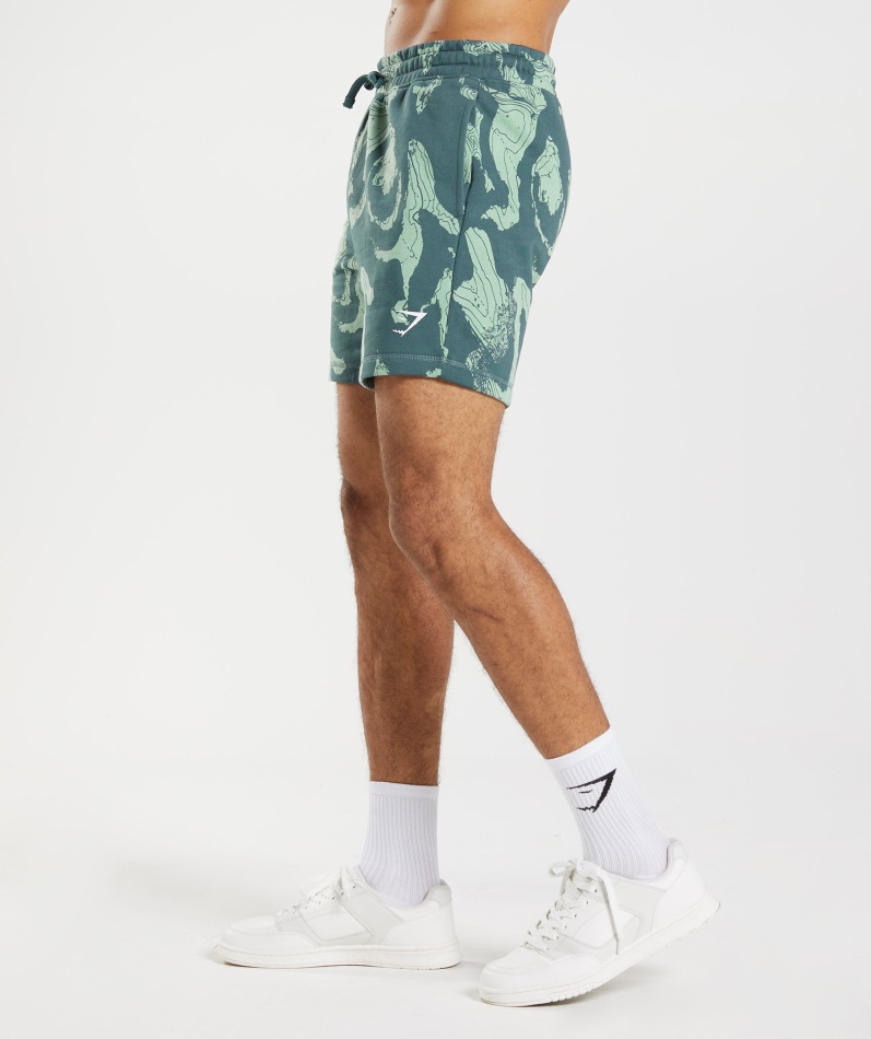 Gymshark Kartprint Shorts Blågrønn Print