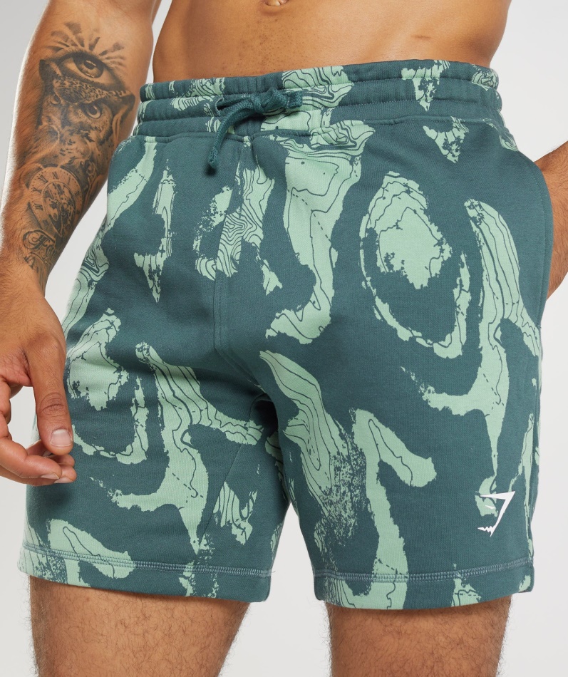 Gymshark Kartprint Shorts Blågrønn Print