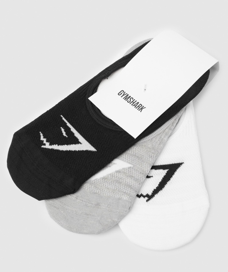 Gymshark No Show Sokker 3pk Hvit-lys Grå Mergel-svart