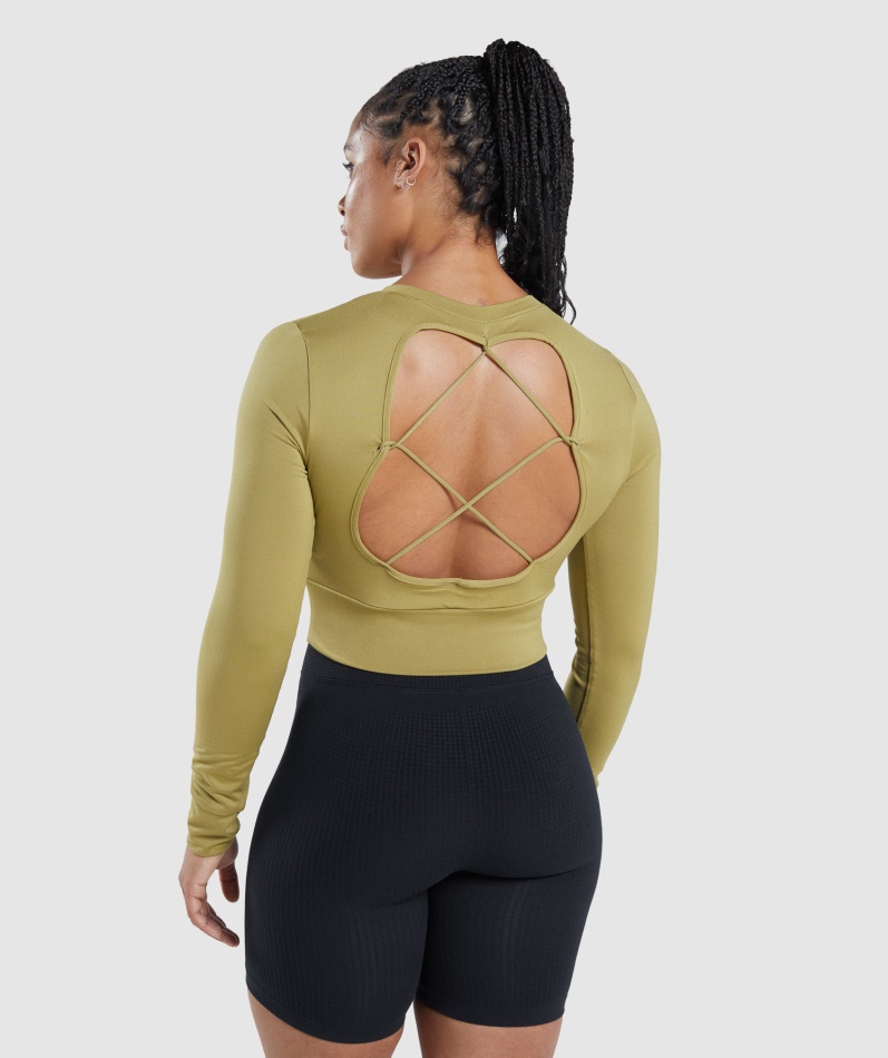 Gymshark Pause åpen Rygg Langermet Crop Top Griffin Green