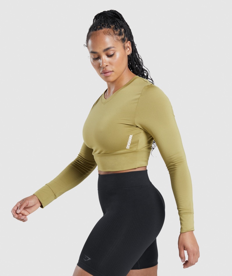 Gymshark Pause åpen Rygg Langermet Crop Top Griffin Green