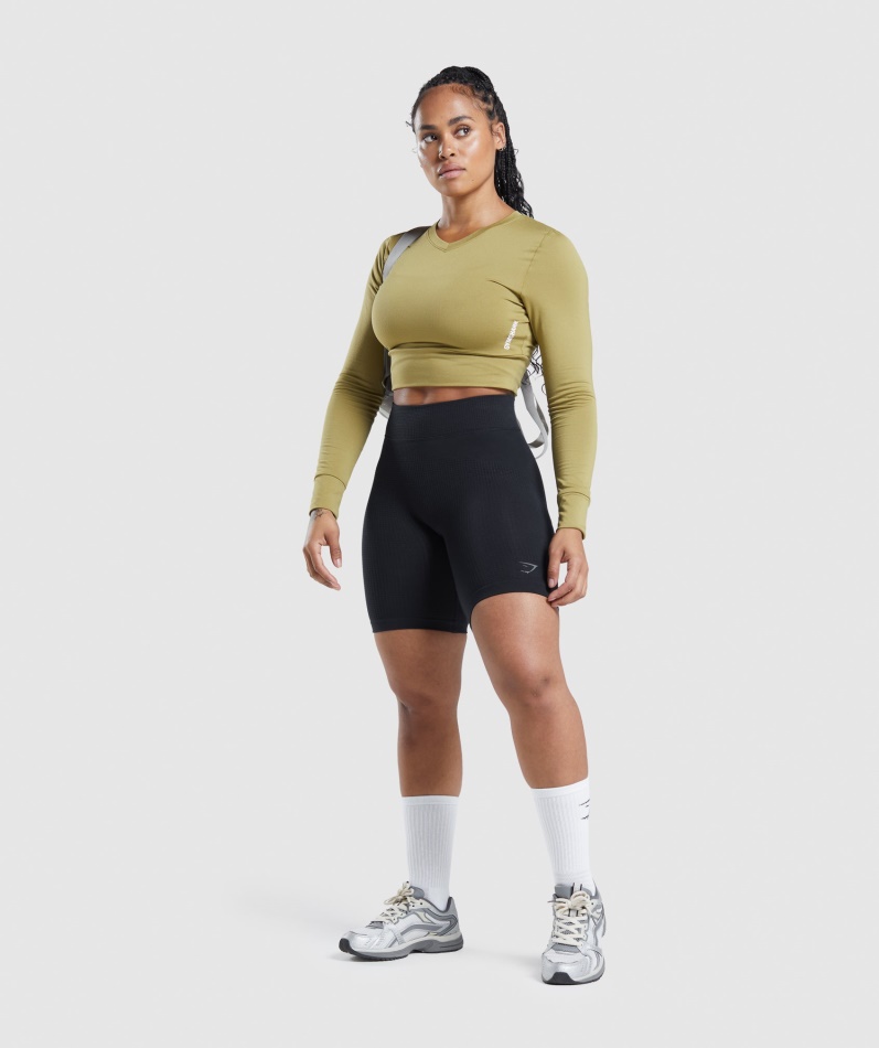 Gymshark Pause åpen Rygg Langermet Crop Top Griffin Green