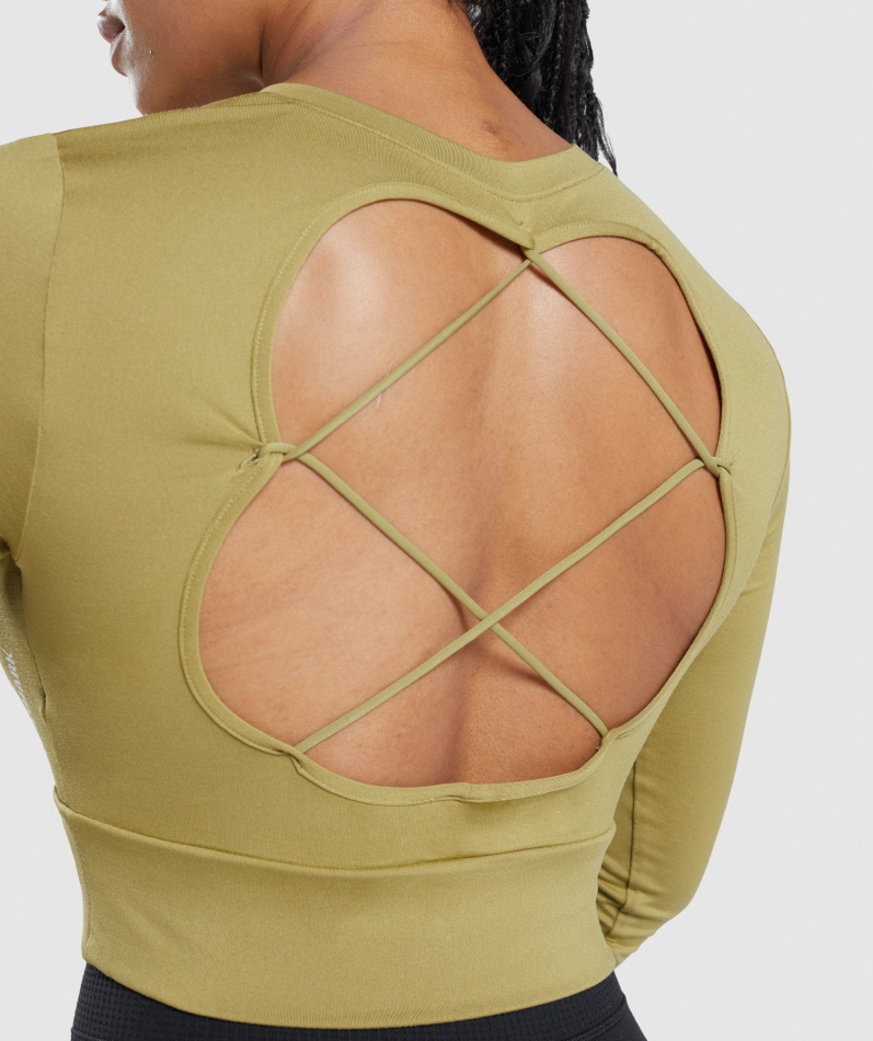 Gymshark Pause åpen Rygg Langermet Crop Top Griffin Green