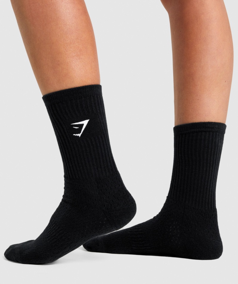 Gymshark Premium Brodert Mannskapssokk 1pk Svart