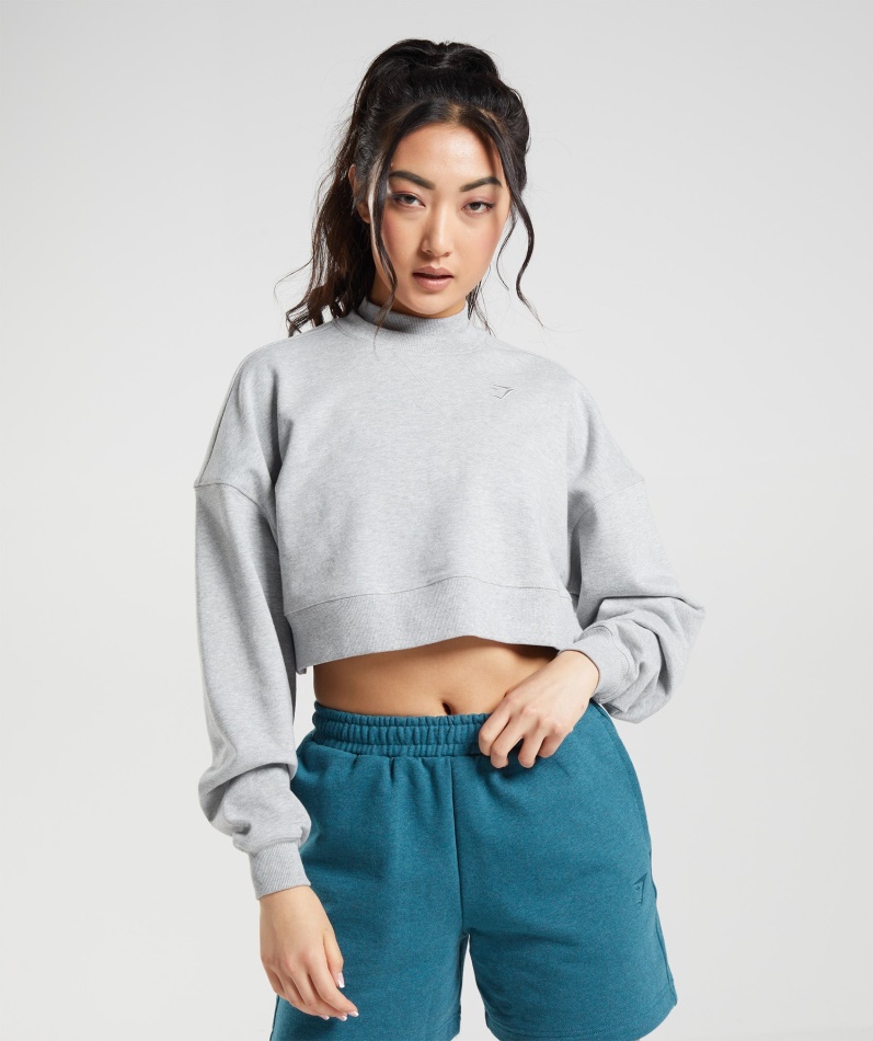Gymshark Hviledag Svette Beskåret Genser Lys Grå Kjernemergel