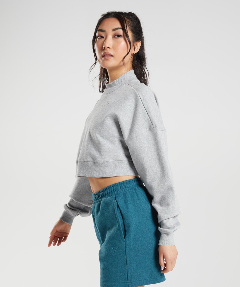 Gymshark Hviledag Svette Beskåret Genser Lys Grå Kjernemergel