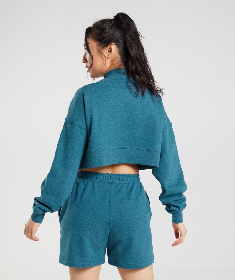 Gymshark Hviledag Svette Beskåret Pullover Stål Blå Mergel