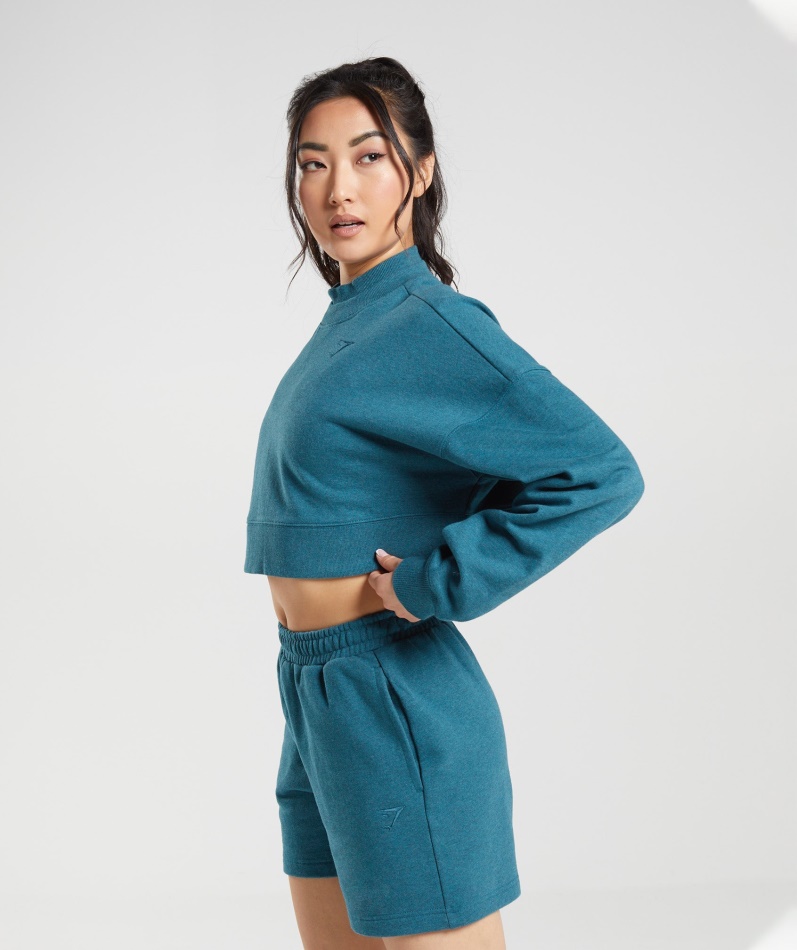 Gymshark Hviledag Svette Beskåret Pullover Stål Blå Mergel