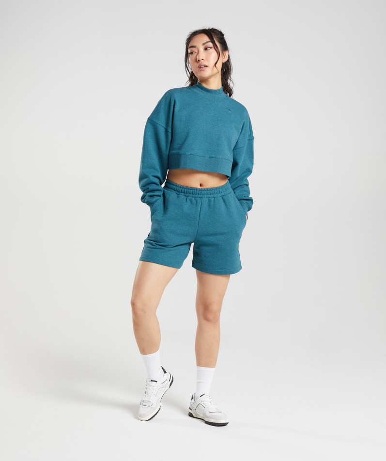 Gymshark Hviledag Svette Beskåret Pullover Stål Blå Mergel