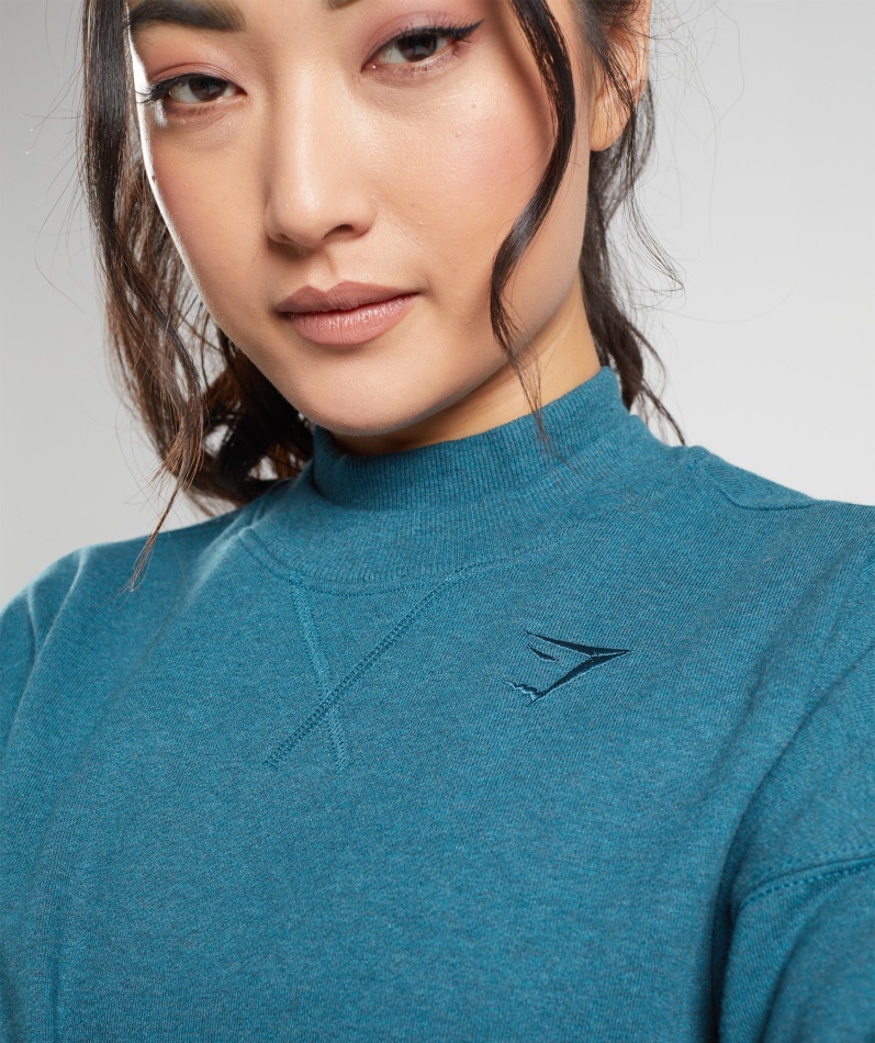 Gymshark Hviledag Svette Beskåret Pullover Stål Blå Mergel