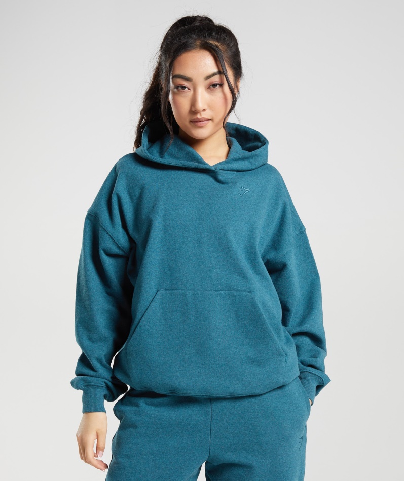 Gymshark Hviledag Svette Hettegenser Stål Blå Mergel