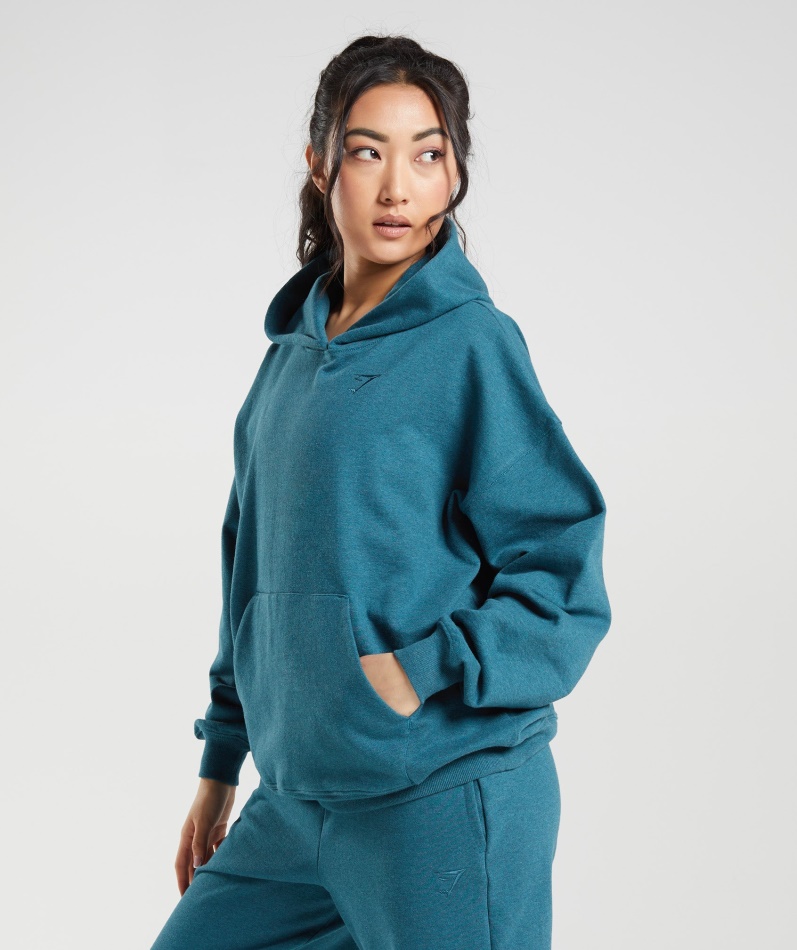 Gymshark Hviledag Svette Hettegenser Stål Blå Mergel