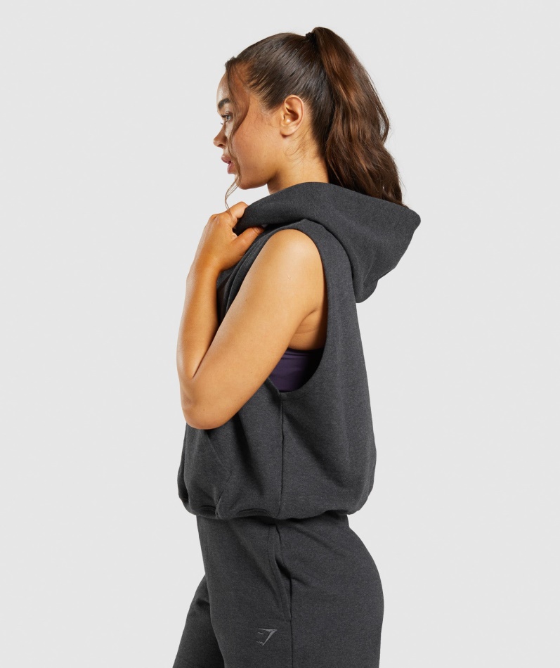 Gymshark Hviledag Svette Ermeløs Hettegenser Svart Kjernemergel